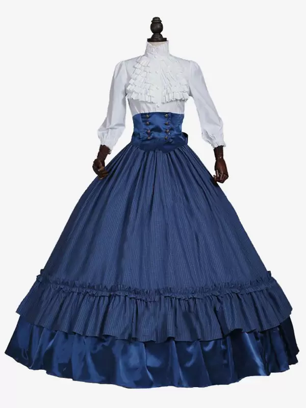 Blue Retro Costumes Lace Polyester Plaid Top Marie Antoinette Costume Women's Retro Set Party Prom Dress 3 Blue Retro Costumes Lace Polyester Plaid Top Marie Antoinette Costume Women's Retro Set Party Prom Dress