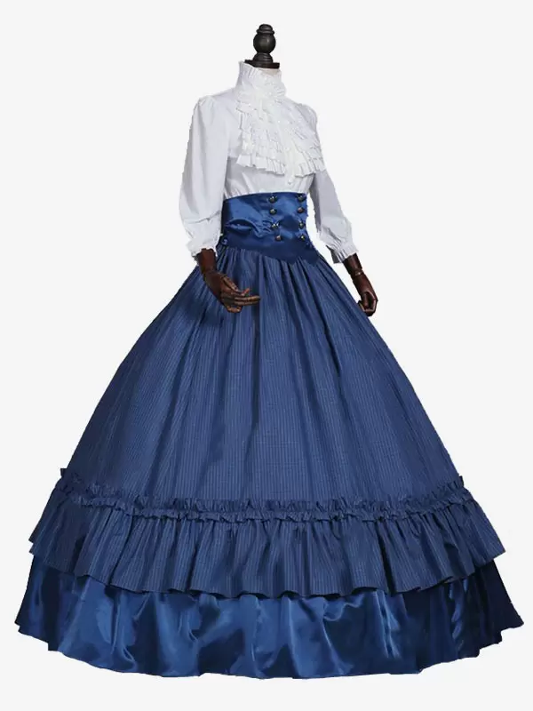 Blue Retro Costumes Lace Polyester Plaid Top Marie Antoinette Costume Women's Retro Set Party Prom Dress 4 Blue Retro Costumes Lace Polyester Plaid Top Marie Antoinette Costume Women's Retro Set Party Prom Dress - Image 2