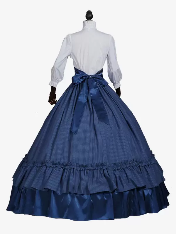 Blue Retro Costumes Lace Polyester Plaid Top Marie Antoinette Costume Women's Retro Set Party Prom Dress 5 Blue Retro Costumes Lace Polyester Plaid Top Marie Antoinette Costume Women's Retro Set Party Prom Dress - Image 3