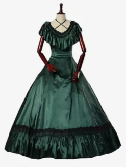 Dark Green Retro Costumes Ruffles Marie Antoinette Costume Polyester Dress Women's Retro Tunic 18th Century Costume