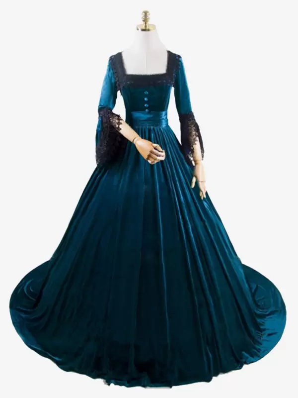 Deep Blue Retro Costumes Lace Polyester Marie Antoinette Costume Dress Women's Retro Tunic Vintage Clothing 3 Deep Blue Retro Costumes Lace Polyester Marie Antoinette Costume Dress Women's Retro Tunic Vintage Clothing