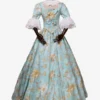 Light Sky Blue Retro Costumes Bows Polyester Floral Print Dress Women's Marie Antoinette Costume Royal Tunic Masquerade Ball Gown -AYA Cosplay Shop 202307131705401247802