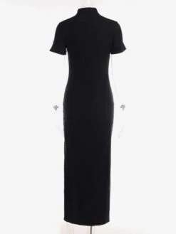 Black Gothic Dress Short Sleeves Chain Bodycon Lolita Dress -AYA Cosplay Shop 202307171846093942807