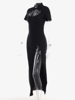 Black Gothic Dress Short Sleeves Chain Bodycon Lolita Dress -AYA Cosplay Shop 202307171846096683563