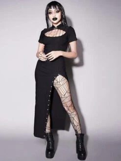 Black Gothic Dress Short Sleeves Chain Bodycon Lolita Dress