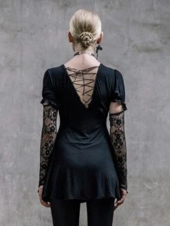 Black Gothic Punk Dress Long Sleeves Lace Lolita Dress -AYA Cosplay Shop 202307181800429083390