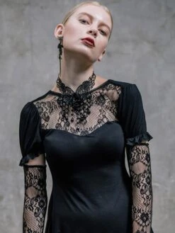 Black Gothic Punk Dress Long Sleeves Lace Lolita Dress -AYA Cosplay Shop 202307181800431915673