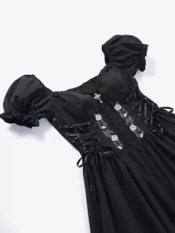 Gothic Dress Off The Shoulder Short Sleeves Lace Trimed Lolita Short Dress -AYA Cosplay Shop 202307181800530159146