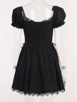 Gothic Dress Off The Shoulder Short Sleeves Lace Trimed Lolita Short Dress -AYA Cosplay Shop 202307181800532978858