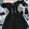 Gothic Dress Off The Shoulder Short Sleeves Lace Trimed Lolita Short Dress -AYA Cosplay Shop 202307181800553613349
