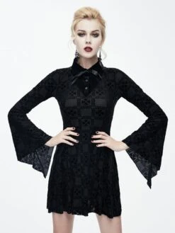 Black Gothic Dress Long Seelves Lace Stand Collar Lace Lolita Dress -AYA Cosplay Shop 202307181801147275985