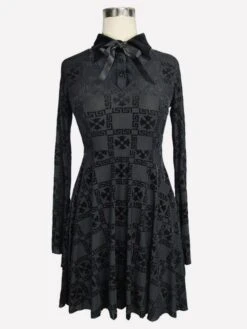 Black Gothic Dress Long Seelves Lace Stand Collar Lace Lolita Dress -AYA Cosplay Shop 202307181801156204172