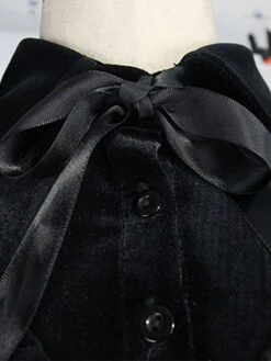 Black Gothic Dress Long Seelves Lace Stand Collar Lace Lolita Dress -AYA Cosplay Shop 202307181801162858689