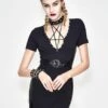 Black Gothic Dress Halter Short Sleeves Lolita Short Dress -AYA Cosplay Shop 202307181801165683608