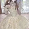 Sweet Ballet Lolita JSK Dress Ecru White Sleeveless Pearls Lace Lolita Jumper Skirts -AYA Cosplay Shop 202308021827218753617