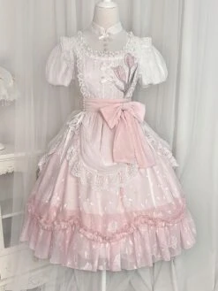 Classical Lolita Dress Polyester Short Sleeves Lolita Dresses Floral Print Classic Pink -AYA Cosplay Shop 20230802182728882265