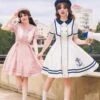 Sweet Lolita Dress Polyester Short Sleeves Embroidered Dress Navy Style Lolita Dress -AYA Cosplay Shop 202308021827462003780