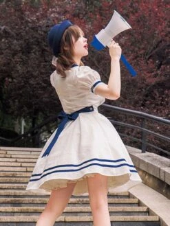 Sweet Lolita Dress Polyester Short Sleeves Embroidered Dress Navy Style Lolita Dress -AYA Cosplay Shop 202308021827465251595