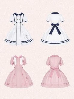 Sweet Lolita Dress Polyester Short Sleeves Embroidered Dress Navy Style Lolita Dress -AYA Cosplay Shop 202308021827571687572