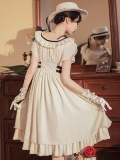 Classical Lolita Dress Polyester Short Sleeves Lolita Dresses Classic White -AYA Cosplay Shop 202308021828113453600