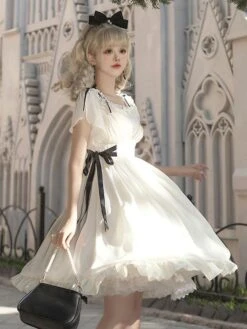 Classical Lolita Dress Polyester Short Sleeves Lolita Dresses Classic White -AYA Cosplay Shop 202308021828124372968