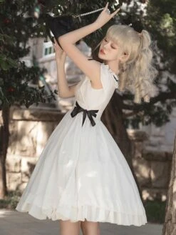 Classical Lolita Dress Polyester Short Sleeves Lolita Dresses Classic White -AYA Cosplay Shop 202308021828130311333