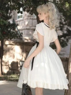 Classical Lolita Dress Polyester Short Sleeves Lolita Dresses Classic White -AYA Cosplay Shop 202308021828133986678