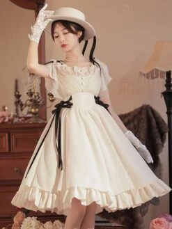 Classical Lolita Dress Polyester Short Sleeves Lolita Dresses Classic White -AYA Cosplay Shop 202308021828136941944