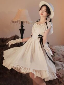 Classical Lolita Dress Polyester Short Sleeves Lolita Dresses Classic White -AYA Cosplay Shop 202308021828139833858