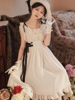 Classical Lolita Dress Polyester Short Sleeves Lolita Dresses Classic White -AYA Cosplay Shop 202308021828142864978