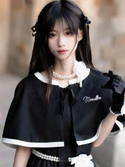 Sweet Lolita Dress Polyester Short Sleeves Pearls Navy Style Lolita Dress -AYA Cosplay Shop 202308021828157925366