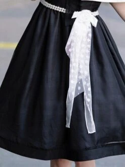 Sweet Lolita Dress Polyester Short Sleeves Pearls Navy Style Lolita Dress -AYA Cosplay Shop 202308021828164579693