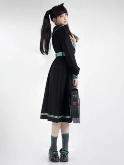Sweet Lolita Dress Polyester Long Sleeves Navy Style Lolita Dress -AYA Cosplay Shop 202308021828185746813