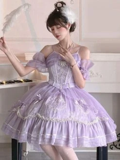 Sweet Lolita JSK Dress Embroidered Fuchsia Pink Lolita Jumper Skirts -AYA Cosplay Shop 202308041513434218881