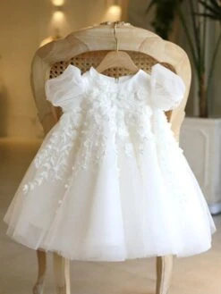 Wedding Party Dresses Wedding Beautiful Wedding Flower Girl Dress Flower Girl Dresses Formal Party Dress Short Sleeves Lace Ivory