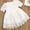 Wedding Party Dresses Cute Wedding Wedding Flower Girl Dress Kids Ball Gown Party Dress Flower Girl Dresses Short Sleeves Lace White -AYA Cosplay Shop 20230919164936402997