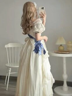 Sweet Lolita Graduation Dress Polyester Short Sleeves Ruffles Dress Sweet Lolita Dress -AYA Cosplay Shop 202309251556471679877