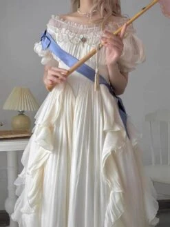 Sweet Lolita Graduation Dress Polyester Short Sleeves Ruffles Dress Sweet Lolita Dress -AYA Cosplay Shop 202309251556474667297