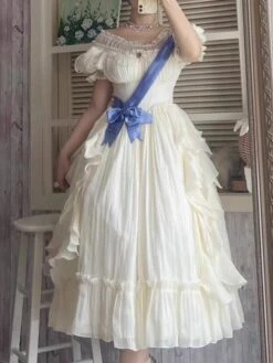 Sweet Lolita Graduation Dress Polyester Short Sleeves Ruffles Dress Sweet Lolita Dress -AYA Cosplay Shop 202309251556477797098