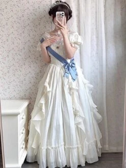 Sweet Lolita Graduation Dress Polyester Short Sleeves Ruffles Dress Sweet Lolita Dress -AYA Cosplay Shop 20230925155648143825