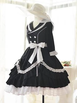 Sweet Lolita Dress Polyester 3/4 Length Sleeves Ruffles Sweet Dress Lolita Dress -AYA Cosplay Shop 202309251557062642547