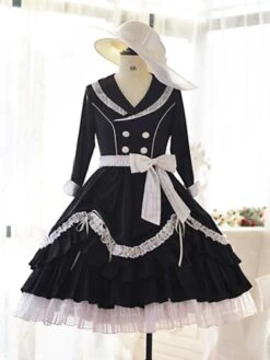 Sweet Lolita Dress Polyester 3/4 Length Sleeves Ruffles Sweet Dress Lolita Dress -AYA Cosplay Shop 20230925155707804919