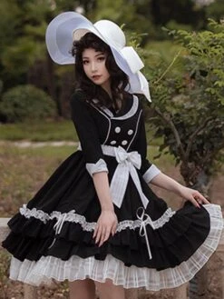 Sweet Lolita Dress Polyester 3/4 Length Sleeves Ruffles Sweet Dress Lolita Dress -AYA Cosplay Shop 202309251557084019261