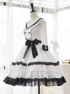 Sweet Lolita Dress Polyester 3/4 Length Sleeves Ruffles Sweet Dress Lolita Dress -AYA Cosplay Shop 202309251557087242780