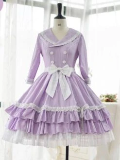 Sweet Lolita Dress Polyester 3/4 Length Sleeves Ruffles Sweet Dress Lolita Dress -AYA Cosplay Shop 202309251557114608091