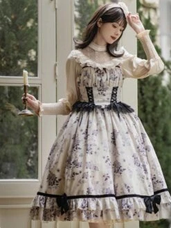 JSK Sweet Lolita Cottagecore Dress Polyester Sleeveless Jumper Lolita Dress