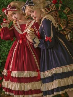 Classical Lolita Dress Polyester Long Sleeves Lolita Dresses Classic Blue -AYA Cosplay Shop 202310271810180677984