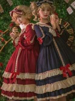 Classical Lolita Dress Polyester Long Sleeves Lolita Dresses Classic Blue -AYA Cosplay Shop 20231027181018385397