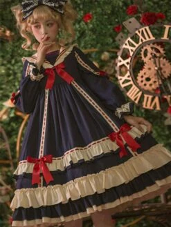 Classical Lolita Dress Polyester Long Sleeves Lolita Dresses Classic Blue -AYA Cosplay Shop 202310271810197886225