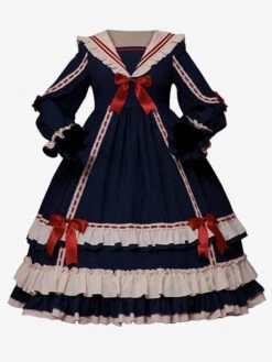 Classical Lolita Dress Polyester Long Sleeves Lolita Dresses Classic Blue -AYA Cosplay Shop 202310271810202301751